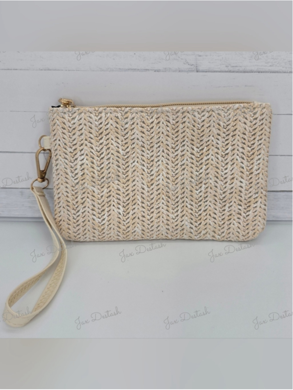 Cream Woven Straw Wristlet Clutch CL9264